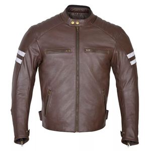 Venta caliente de alta calidad de cuero genuino Cafe Racer chaqueta de motocicleta de talla grande marrón claro paneles blancos transpirable a prueba de viento - Product Image 1