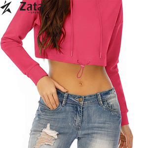 Haut court à capuche en coton tricoté personnalisé OEM pour femme, doublure écologique, coupe décontractée oversize, logo frontal, manches tombantes, collection automne - Product Image 6
