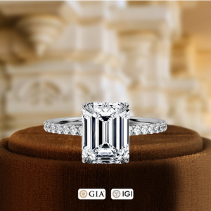 Bague en diamant de laboratoire taille émeraude 1 carat, bague classique pavée en or 14 carats, bague de mariage avec halo caché, bague solitaire de mariée, bague vintage - Product Image 3