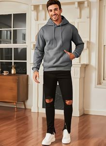 Sudadera con Capucha Holgada de Algodón para Hombre, Sudadera con Cordón, Camiseta Deportiva, Sudadera con Capucha de Manga Larga, Moda - Product Image 2
