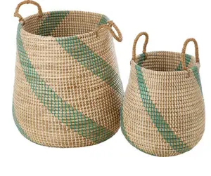 Wholesaler High quality best selling eco-friendly Set of 2 Green Seagrass Laundry Baskets for home decoration home organizer