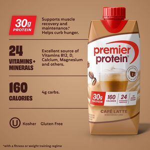 Premier <b>Protein</b> Shake, Café Latte with Caffeine for Energy – 30g <b>Protein</b>, 24 Vitamins 11 fl oz, 12 Pack - Product Image 3