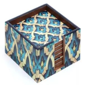 Ensemble de sous-verre en bois Meena fabriqué à la main avec un travail traditionnel en émail idéal pour la table de bureau et la maison - Product Image 3