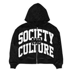 Primavera Moda Oversized Heavyweight Acid Wash Hip Hop Vintage Apenado Bordado Parche Rhinestone Sudadera con capucha - Product Image 3