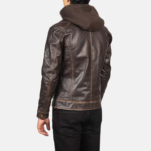 Hector Vintage Brown Genuine Leather <b>Biker</b> <b>Jacket</b> with Hood Sheep Skin and Cowhide Reversible XS Size for Autumn Season - Product Image 5