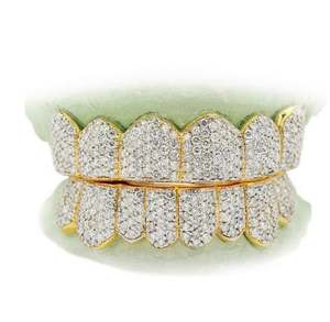 8 Top Bottom 14K Solid <b>Gold</b> 925 Sterling Silver Diamond Dust Moissanite Iced Teeth Grillz Mirror/Cut/Ice Cut Body Jewelry - Product Image 1