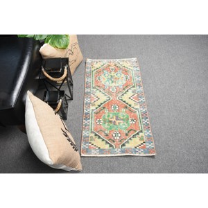 Tapis moderne en laine rouge et vert de 1.6x3 pieds, fait à la main, turc, grande surface, motif abstrait en latex pour couloir, forme rectangulaire - Product Image 3