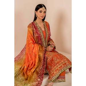 Ensemble de costume 3 pièces en mousseline de soie brodée orange pour femmes UF-706 (100% polyester) - Product Image 5