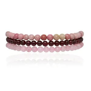 Pulseira de pedra preciosa de cristal do amor, pulseira empilhável, compaixão natural rosa de quartzo, joias