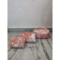 Ensemble de 3 trousses de toilette en coton à motif floral imprimé à la main, grande capacité, avec fermeture éclair, imperméables, pour voyage, tendance
