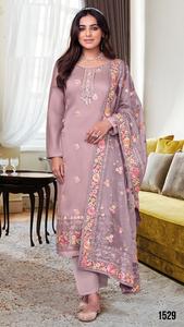 Traje original de seda viscosa pakistaní sin costuras con fondo Dul Santoon y colección Dupatta bordada de organza - Product Image 3