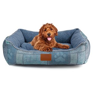 Set lettino per cani lavabile in lavatrice con sensazione di lino spesso e morbida fodera Sherpa antiscivolo e cuscino rimovibile - Product Image 1