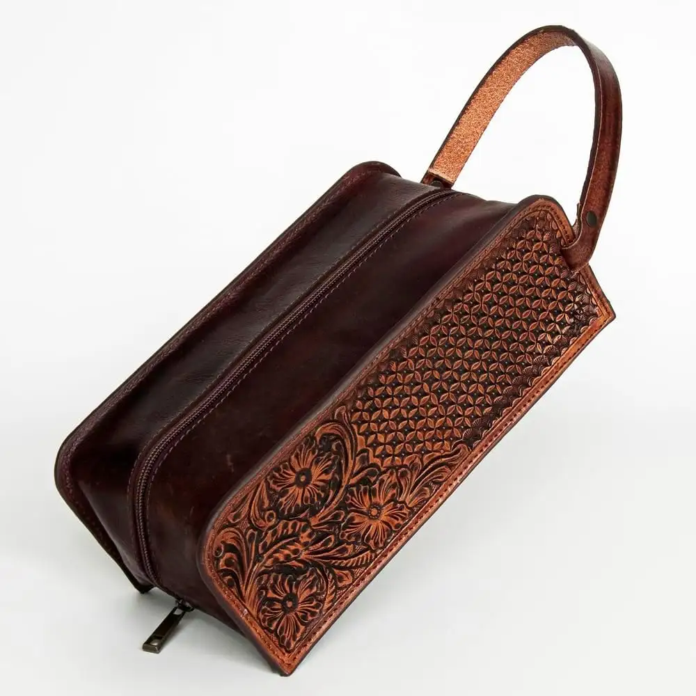 Toiletry Hand Tooled Genuine Leather Western Women Bag Handbag Purse Toiletry Bag For Men Wholesale Personalized Dopp Kit