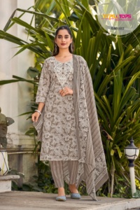 Elegante conjunto de traje de algodón con estampado geométrico Dupatta cómodo y elegante para uso diario y eventos de fiesta - Product Image 2