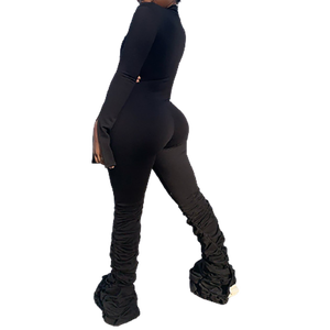 Conjunto de Dos Piezas de Pantalones y Blusa de Moda para Mujer, Estilo Invernal, Sexy, Cuello Redondo, Manga Larga, Pantalones Elásticos de Cintura Alta, Estampado a Rayas - Product Image 3