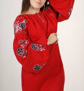 Robe longue décontractée en coton tissé naturel avec broderie, col en V fendu des deux côtés, lavable, vente en gros - Product Image 6