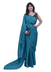 ส่าหรีดูเก๋ไก๋สไตล์ชนเผ่าสำหรับงานแต่งงานและงานอีเวนต์อินเดียหรูหราบอลลีวู้ดจากดีไซเนอร์ส่าหรีส่งออกจากอินเดีย - Product Image 3