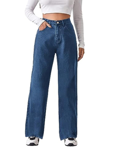 Jeans en denim à motif de taille personnalisable pour l'extérieur Nouveau pantalon évasé élégant de style baggy pour femmes - Product Image 4