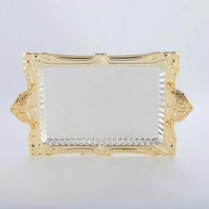 ถาดเสิร์ฟโลหะสีทองพร้อมกระจกถาดตกแต่งหรูหราสำหรับขนมชากาแฟเหมาะสำหรับห้องครัวที่บ้านรับประทานอาหารและให้เป็นของขวัญ - Product Image 6