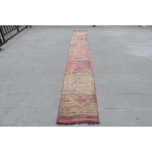 1.8x14.3 ft Vintage Rug, Turkish <b>Runner</b> Rug, <b>Red</b> Brown Camouflage Wool Rug - Product Image 1