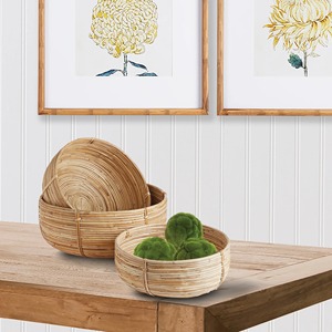 Bol à fruits en rotin bas ensemble de 3 décoration de présentation de repas vaisselle produit de gros durable écologique au Vietnam - Product Image 5