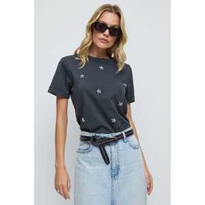 Camiseta Casual Brillante con Piedras, 100% Algodón, Manga Corta, Cuello Redondo - Product Image 3