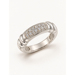 Bague Aurielle Pav - Bague en or véritable 18 carats et platine avec pierre précieuse, certifiée IGI, clarté VS, bague de promesse - Product Image 1