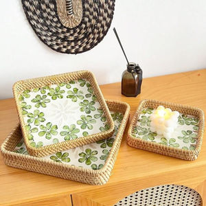 Plateau de service élégant en rotin feuille verte incrustation de nacre fait à la main plateau en osier écologique pour la cuisine décor à la maison pour la restauration - Product Image 3