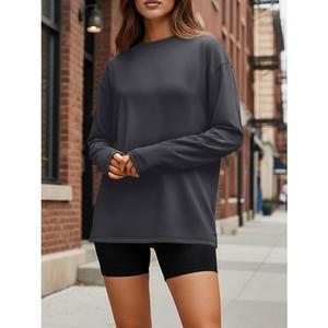 Nuevo diseño de lujo de manga larga cuello redondo hombro pendiente sólido cómodo sudadera de algodón de gran tamaño para mujer de Bangladesh - Product Image 2