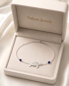 Bracelet délicat tortue de mer en argent sterling 925 avec perle bleue, bijoux côtiers - Product Image 6