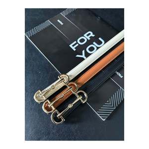 Ensemble de 3 ceintures fines pour femme en cuir véritable à boucle longue, ceinture pour veste, ceinture pour chemise, ceinture pour robe - Noir-brun-marine - Product Image 2