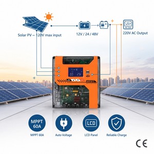 60A MPPT Solar Charge Controller 12V 24V 48V Auto LCD Display 1000W Max PV Hybrid Inverter for Home Solar System CE