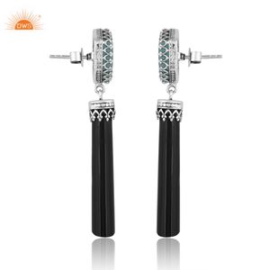 การออกแบบล่าสุดเงินสเตอร์ลิงวิจิตรธรรมชาติ Aqua ชาลซิโดนีและนิลสีดําพลอยวางต่างหูผู้ผลิตเครื่องประดับที่กําหนดเอง - Product Image 4