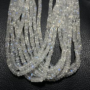 หินมูนสโตนธรรมชาติแบบเหลี่ยมเพชรพลอยขนาด5มม. 14นิ้วลูกปัดเกลียวยาวสำหรับเจาะตรงกลางลูกปัดสีรุ้งสีขาว - Product Image 3