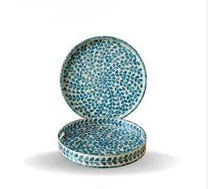 Plateau élégant multicolore en os incrusté et résine, avec motif floral antique, pour servir et ranger aliments, thé et café dans une maison de luxe - Product Image 6