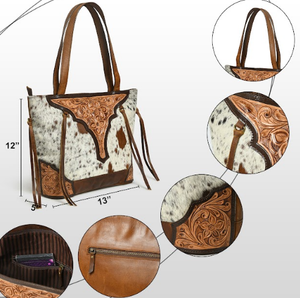 Sac fourre-tout en cuir avec frange latérale, sculpture à la main, logo personnalisé, sac fourre-tout en cuir de grande capacité - Product Image 4