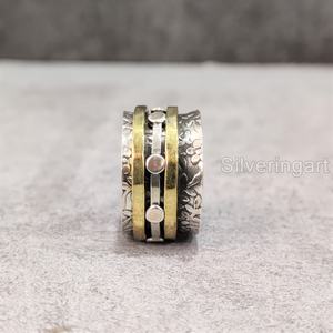 Bague de méditation en argent sterling 925 Bague de pouce pour femme Fidget Handmade Jewelry Fine Anxiety Mens Spinner Ring - Product Image 3
