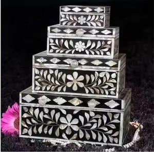 Boîtes à pampilles décoratives faites à la main pour la maison Bijoux de qualité supérieure Grande boîte de rangement en incrustation d'os en résine Boîte florale antique Cadeau vintage - Product Image 2