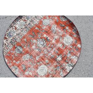 Tapis en laine beige rouge traditionnel 3.9x3.9 pieds Vintage turc grande surface Patchwork motif pour salon couloir décor pour adolescents - Product Image 5