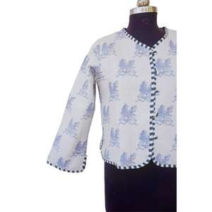 Handmade <b>Quilted</b> <b>Jacket</b> in Indian Cotton <b>Lightweight</b> Warm Every Season Breathable Short Stripe Reversible Woven Clothing Autumn - Product Image 2