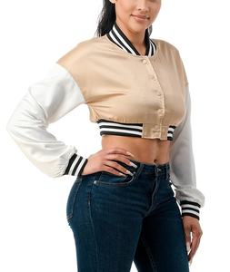 Chaqueta de moto para mujer hecha a medida, ropa de calle universitaria de gran tamaño con piel de oveja, logotipo bordado de satén de cuero genuino - Product Image 5