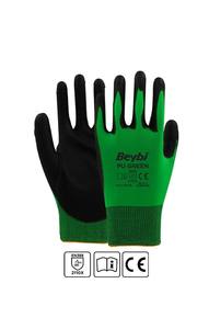 Guantes de punto de poliéster con revestimiento de poliuretano verde PU de alta calidad, duraderos, flexibles, cómodos para Protección Industrial de manos y brazos - Product Image 4