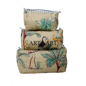 Meilleure collection de trousses à fermeture éclair matelassées écologiques avec pompon, ensemble élégant à imprimé floral en coton, grande capacité, résistant à l'eau - Product Image 6