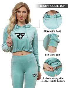 Vêtements tenues d'hiver hauts sweats à capuche haut capuche survêtements deux pièces ensembles femmes velours survêtements velours Jogging costumes femmes - Product Image 2