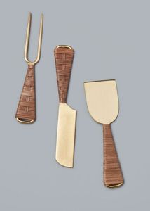 Vente en gros, ensemble de 4 pièces, couteau à beurre et crème manche en rotin, vaisselle occidentale, ensemble de couteaux à fromage argenterie en acier inoxydable - Product Image 5