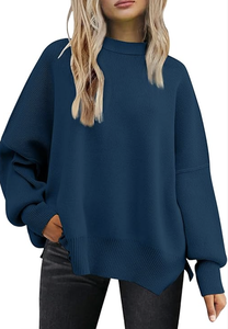 BATWING SLEEVE CHRISTMAS SWEATER <b>WOMEN</b> <b>OVERSIZED</b> TRENDY CREWNECK SIDE SLIT KNIT PULLOVER FALL FASHION LOOSE KNITWEAR - Product Image 5