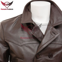 Manteau en cuir marron pour homme: cuir de vachette classique et durable, doublure matelassée en satin, ceinture ajustable, poches chaudes