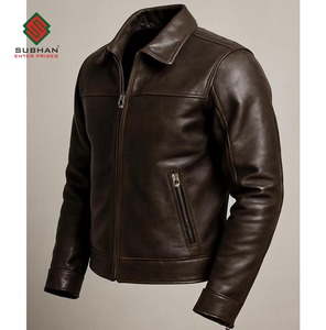 Chaqueta de Cuero Sintético Marrón Hecha a Mano para Hombre |   Chaqueta Bomber Casual Estilo Motero Vintage |   Ropa de Motociclista Clásica Retro con Forro de Lana - Product Image 6