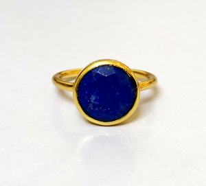 แหวนทองเหลืองชุบทองคลาสสิกสำหรับผู้หญิงชุดอัญมณี Lapis Lazuli ธรรมชาติชุดรูปทรงหนามเตยเครื่องประดับแฮนด์เมดสำหรับผู้หญิง - Product Image 4