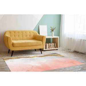 Tapis en chenille marbré rose et or : Décoration de bureau moderne, avec tapis à poils doux - Product Image 3